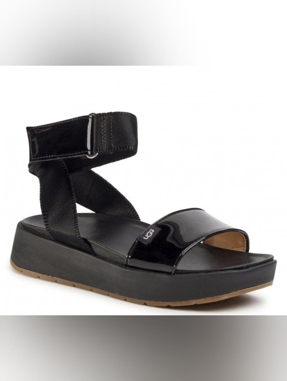 UGG Lennox Black Patent Leather Platform Sandals Size 6